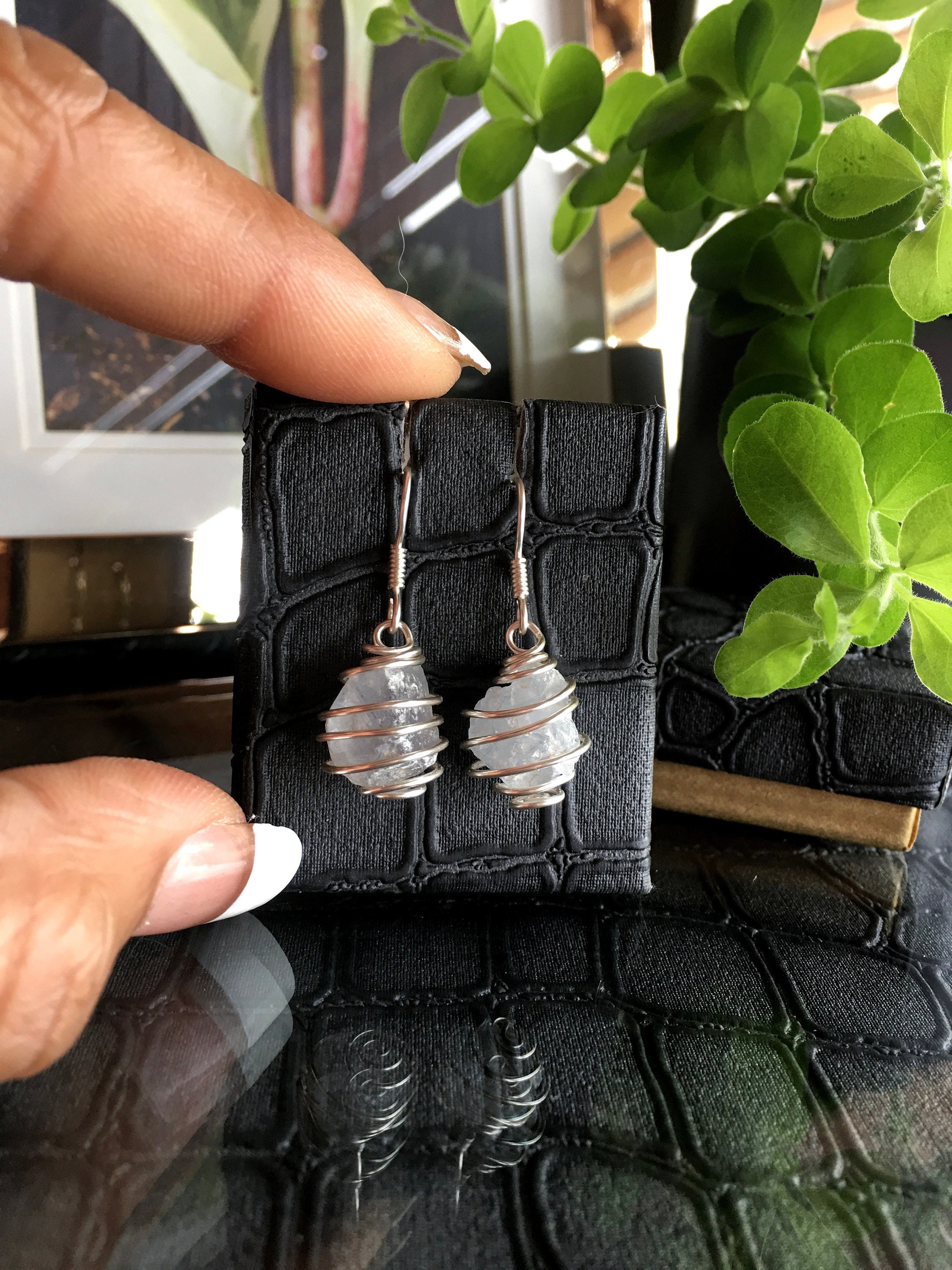 Raw Celestite Earrings: Wire Wrapped Crystal Jewelry Gift
