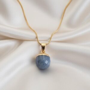 Blue Celestite Necklace, Gold Angelite Crystal Pendant, Calming Stone Jewelry, Healing Crystal Necklace, Meaningful Gift Blue Celestite Necklace, Gold Angelite Crystal Pendant, Calming Stone Jewelry, Healing Crystal Necklace, Meaningful Gift