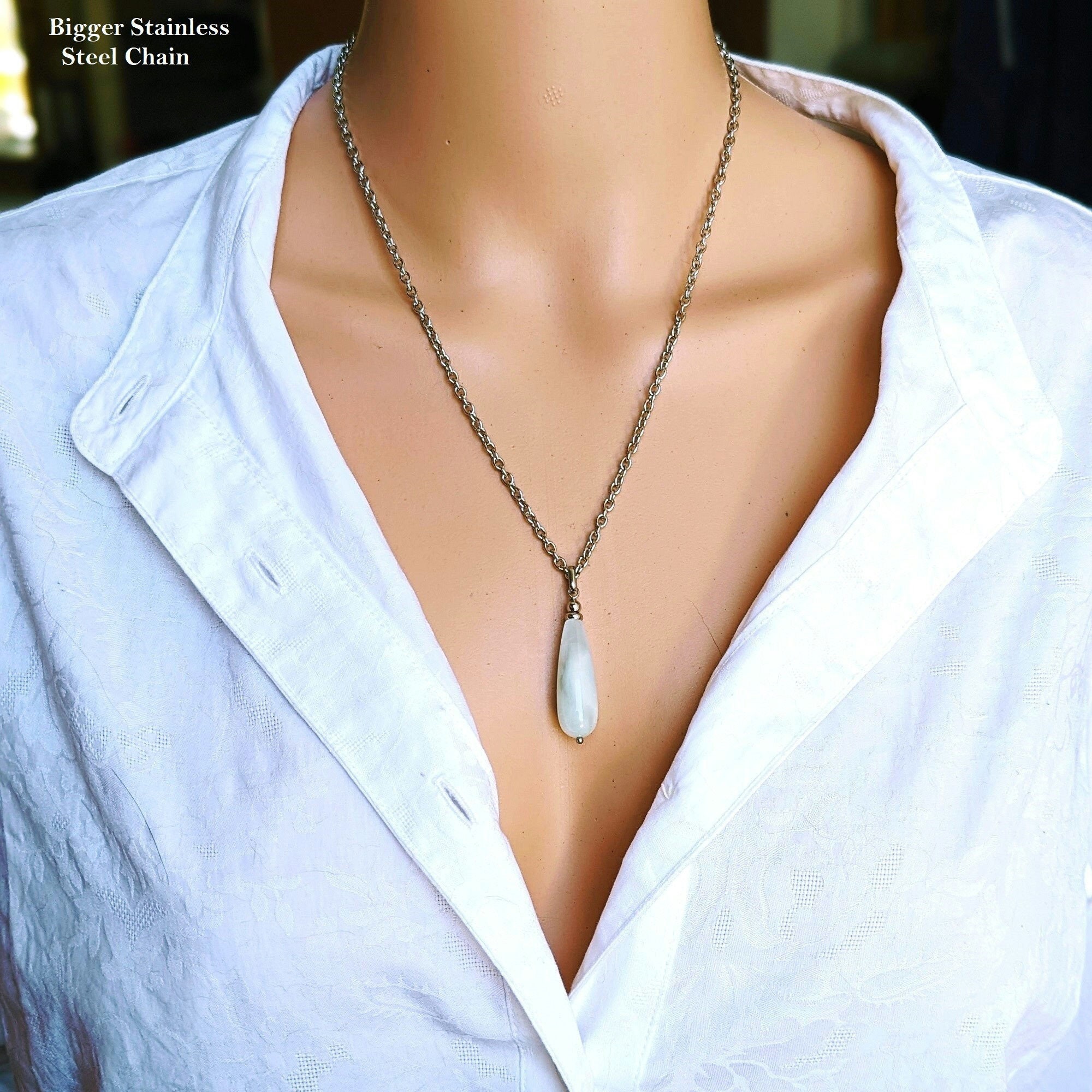Blue Celestite Teardrop Pendant Necklace For Calming