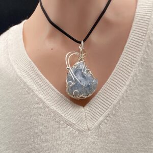 Celestite Crystal Cluster Pendant, Blue Gemstone Necklace, Designer Wire Wrapped Jewelry, Bold Statement Piece Celestite Crystal Cluster Pendant, Blue Gemstone Necklace, Designer Wire Wrapped Jewelry, Bold Statement Piece