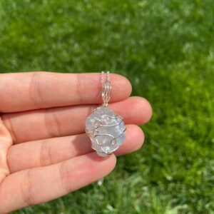 Raw Blue Celestite Necklace, Silver Wire Wrapped Celestine Jewelry, Raw Crystal Stone, Rough Celestite Necklace, Crystal for Mindfulness Raw Blue Celestite Necklace, Silver Wire Wrapped Celestine Jewelry, Raw Crystal Stone, Rough Celestite Necklace, Crystal for Mindfulness