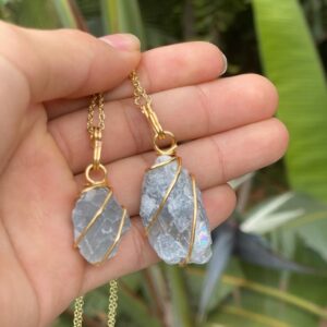 Raw Celestite Necklace, Celestite Crystal Necklace, Wire Wrapped Crystal Jewelry, Crystal Necklace, Celestite Pendant, Crystal Jewelry Raw Celestite Necklace, Celestite Crystal Necklace, Wire Wrapped Crystal Jewelry, Crystal Necklace, Celestite Pendant, Crystal Jewelry