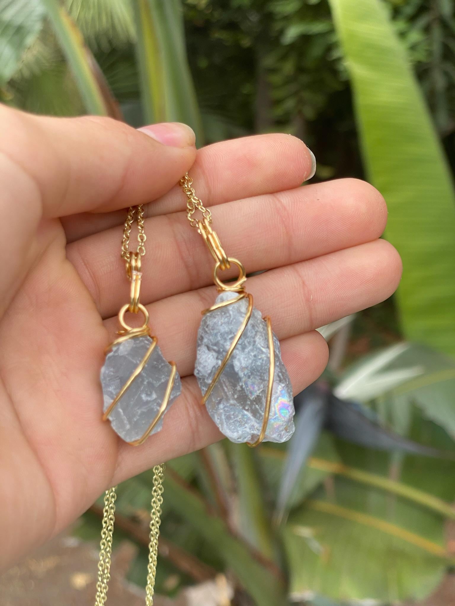 Raw Celestite Necklace, Celestite Crystal Necklace, Wire Wrapped Crystal Jewelry, Crystal Necklace, Celestite Pendant, Crystal Jewelry