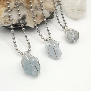Raw Celestite Necklace In Silver: Calm & Spiritual Connection Crystal Raw Celestite Necklace In Silver: Calm & Spiritual Connection Crystal