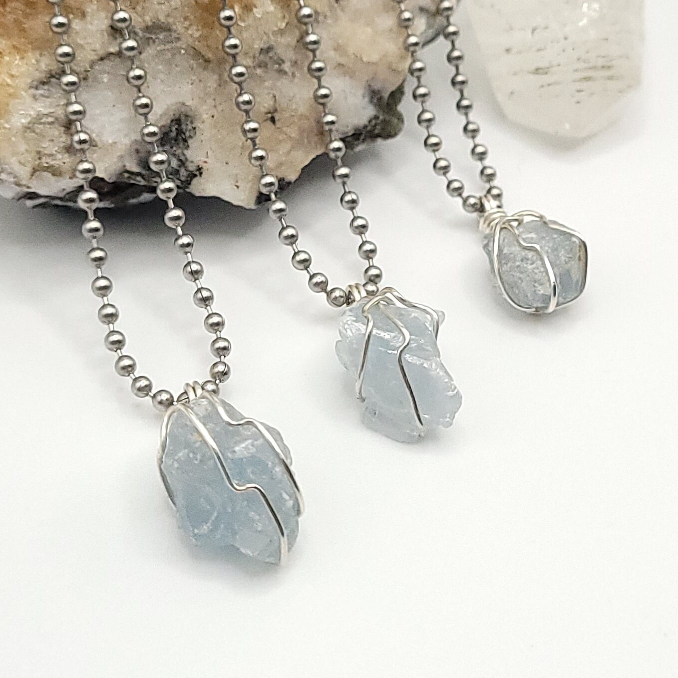 Raw Celestite Necklace In Silver | Crystal For Calm & Spiritual Connection