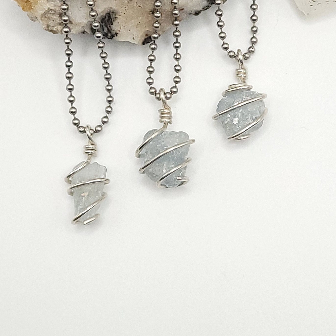 Raw Celestite Necklace In Silver: Calm & Spiritual Connection Crystal