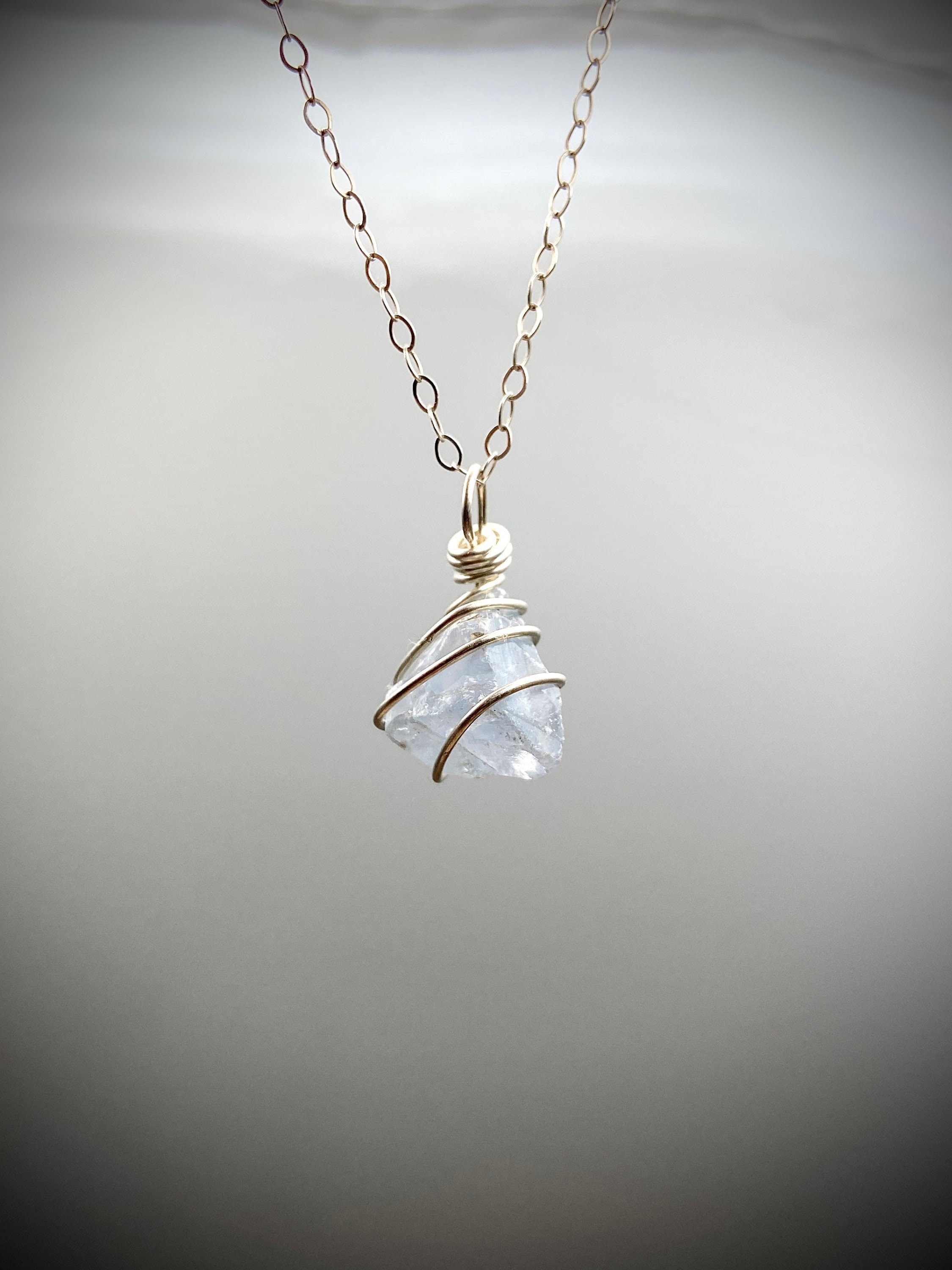 Celestite Sterling Silver Pendant, Crown Chakra Necklace