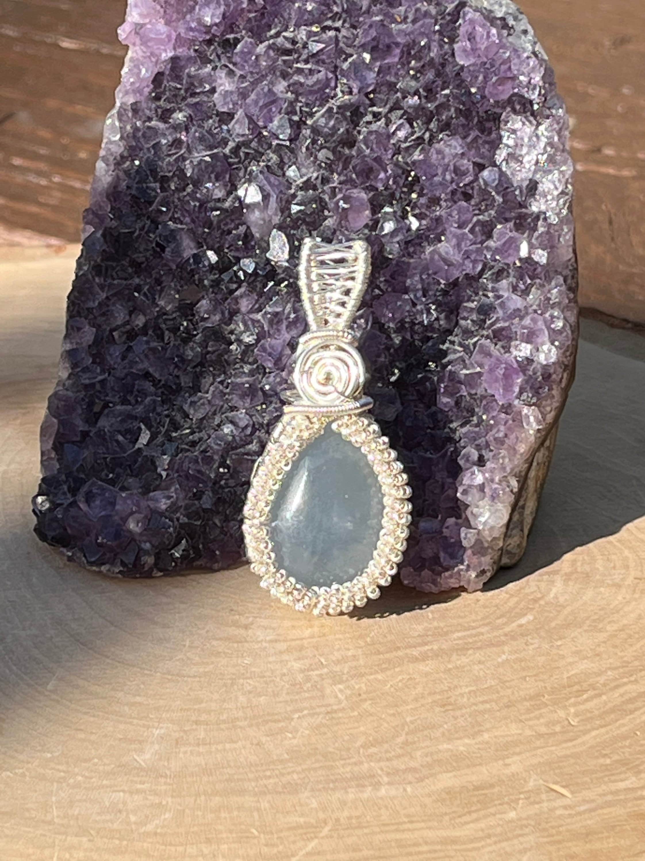 Celestite Wire Wrap Pendant, Wire Wrapped Celestite, Celestite Pendant, Celestite Necklace, Celestine Wire Wrap, Wire Wrapped Pendant Heady