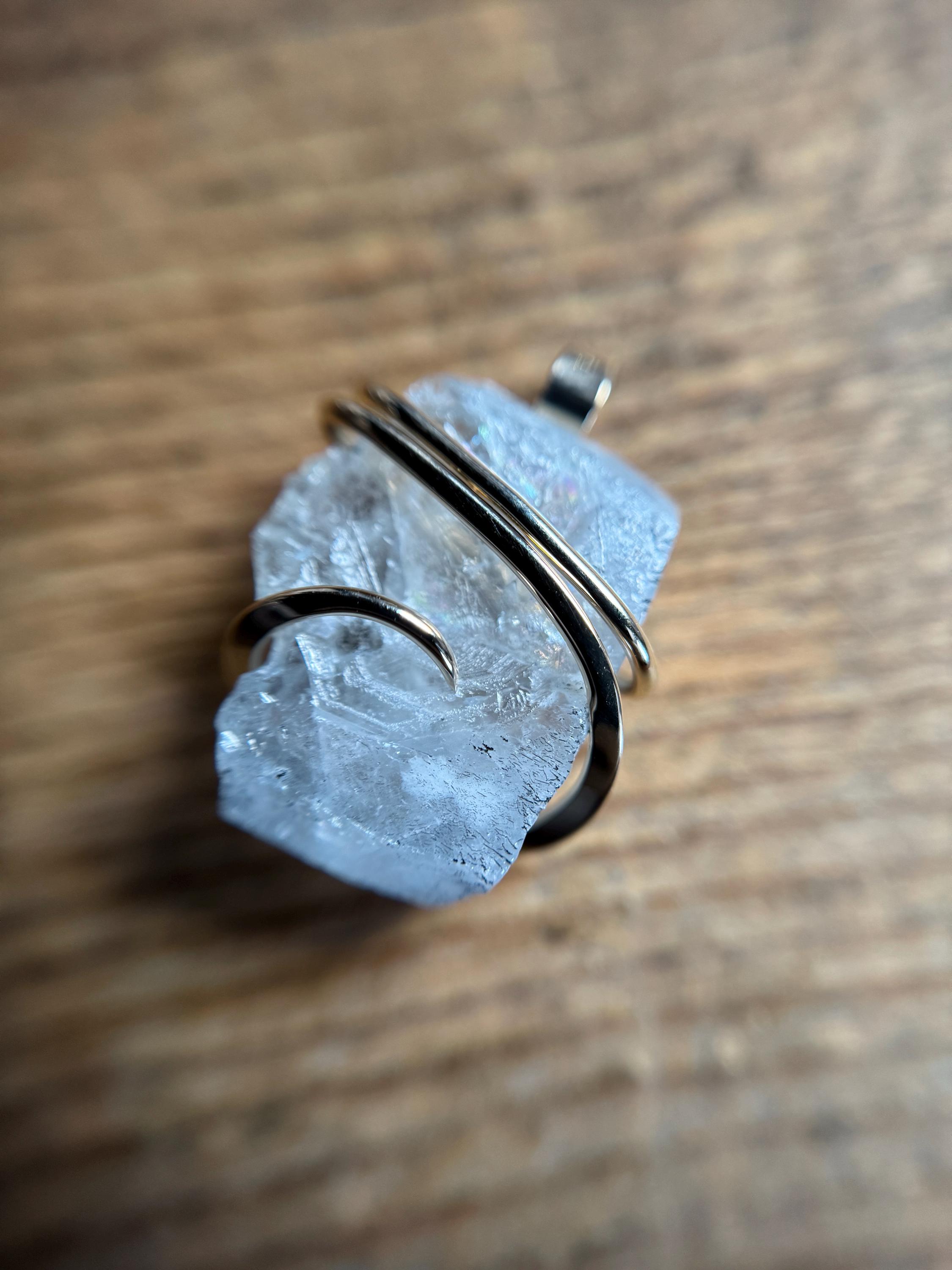 Blue Celestite Crystal In 14k Gold Pendant