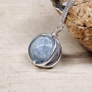Blue Celestite Necklace. Crystal Reiki Jewelry Uk. Minimalist Celestine Pendant. 925 Sterling Silver