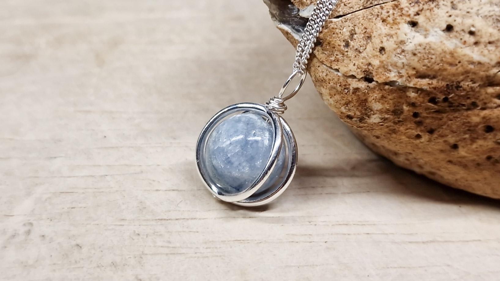 Blue Celestite Necklace. Crystal Reiki Jewelry Uk. Minimalist Celestine Pendant. 925 Sterling Silver