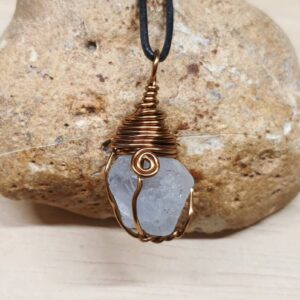 Mens Raw Celestite Pendant. Unisex Rare Blue Crystal Necklace. Reiki Jewelry Uk. Wire Wrapped Pendant