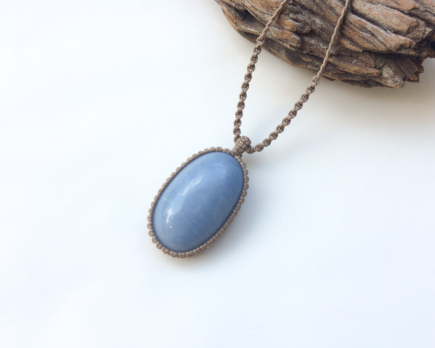 Natural Celestite Necklace, Macrame Necklace With Blue Stone, Big Oval Celestite Stone, Celestite Pendant, Macrame Art, Light Blue, Unisex Natural Celestite Necklace, Macrame Necklace With Blue Stone, Big Oval Celestite Stone, Celestite Pendant, Macrame Art, Light Blue, Unisex
