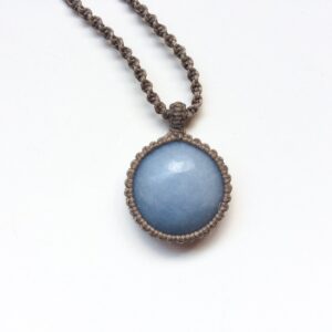 Celestite necklace, Macrame necklace with blue stone, Round Celestite stone, Celestite pendant, Macrame art, Light blue, Spiritual, Unisex