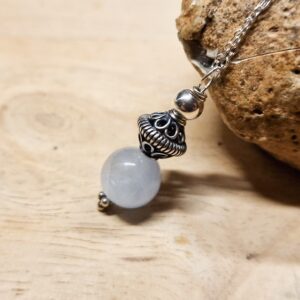 Rare Celestite Pendant. Bali Silver Beads. Crystal For Crown Chakra. Reiki Jewelry Uk. Minimalist Celestine Pendant