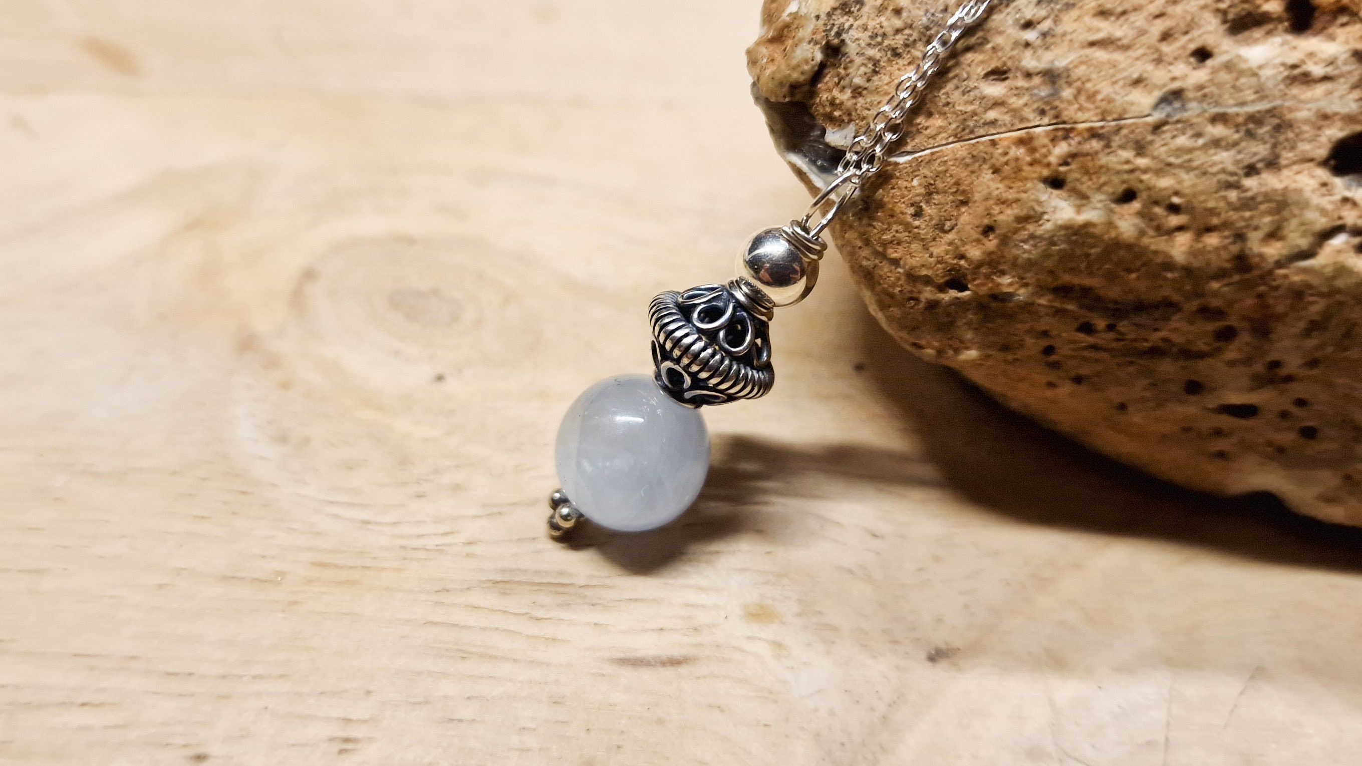 Rare Celestite Pendant. Bali Silver Beads. Crystal For Crown Chakra. Reiki Jewelry Uk. Minimalist Celestine Pendant Rare Celestite Pendant. Bali Silver Beads. Crystal For Crown Chakra. Reiki Jewelry Uk. Minimalist Celestine Pendant
