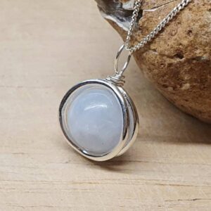 Rare Celestite Pendant necklace. Crystal Reiki jewelry uk. Minimalist Celestine pendant. 925 sterling silver. Empowered crystals.