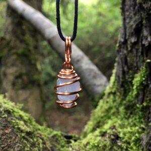 Raw Celestite Pendant Necklace, Copper Wire Wrapped Jewelry