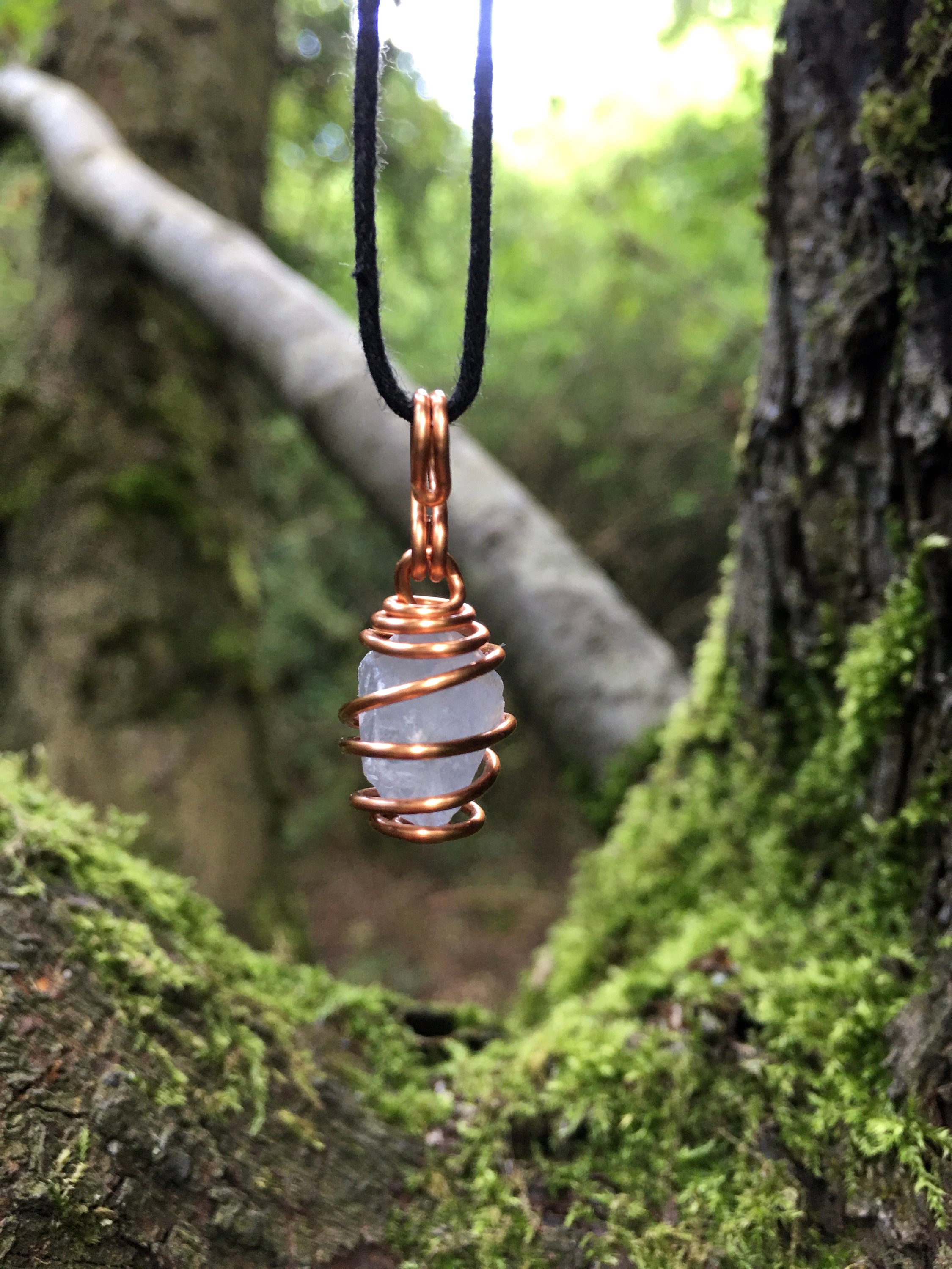 Raw Celestite Pendant Necklace, Copper Wire Wrapped Jewelry Raw Celestite Pendant Necklace, Copper Wire Wrapped Jewelry