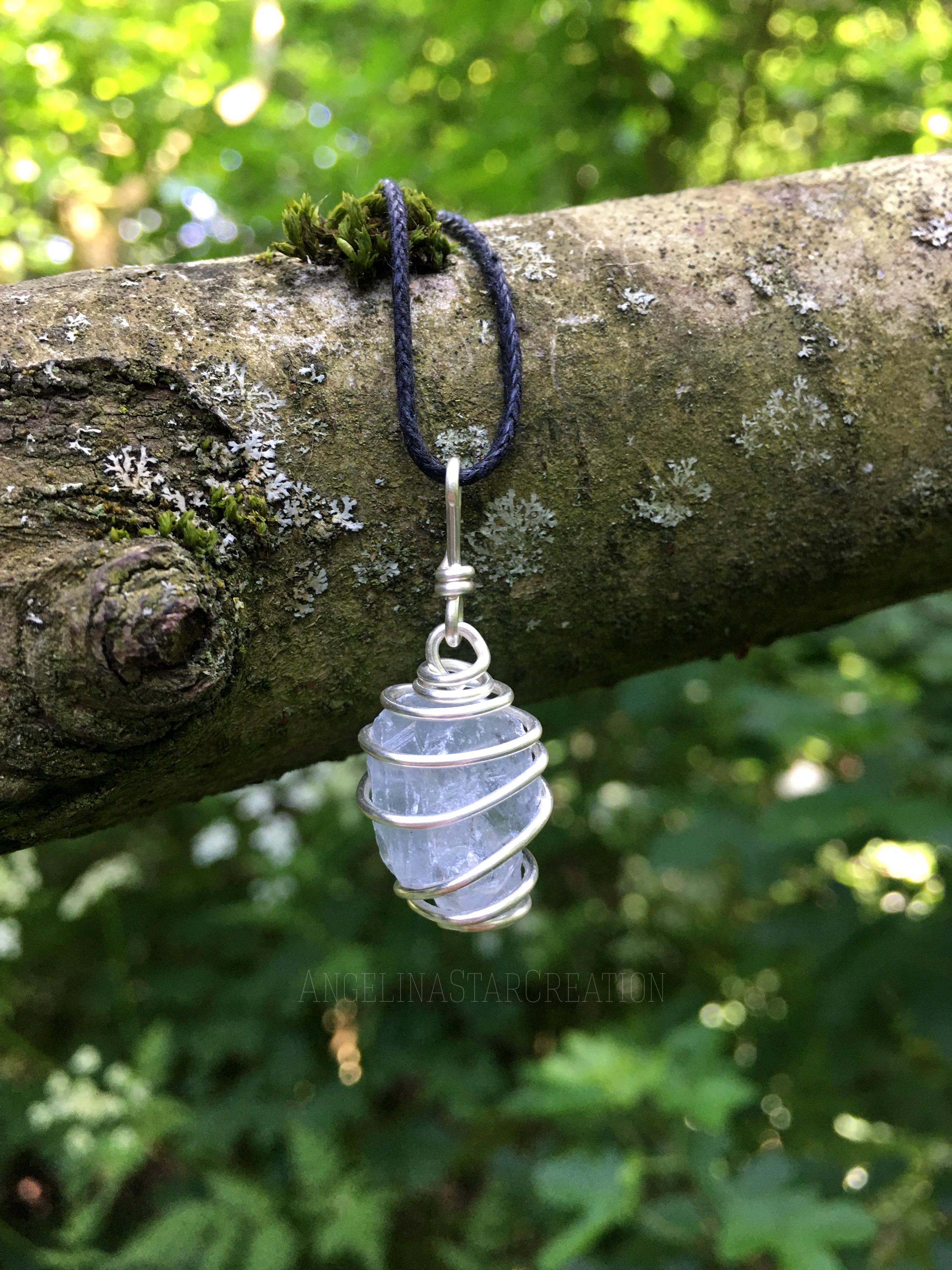 Raw Celestite Necklace: Wire Wrapped Crystal Pendant