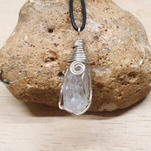 Raw Celestite Pendant. Reiki Jewelry Uk. Silver Plated Wire Wrapped Pendant