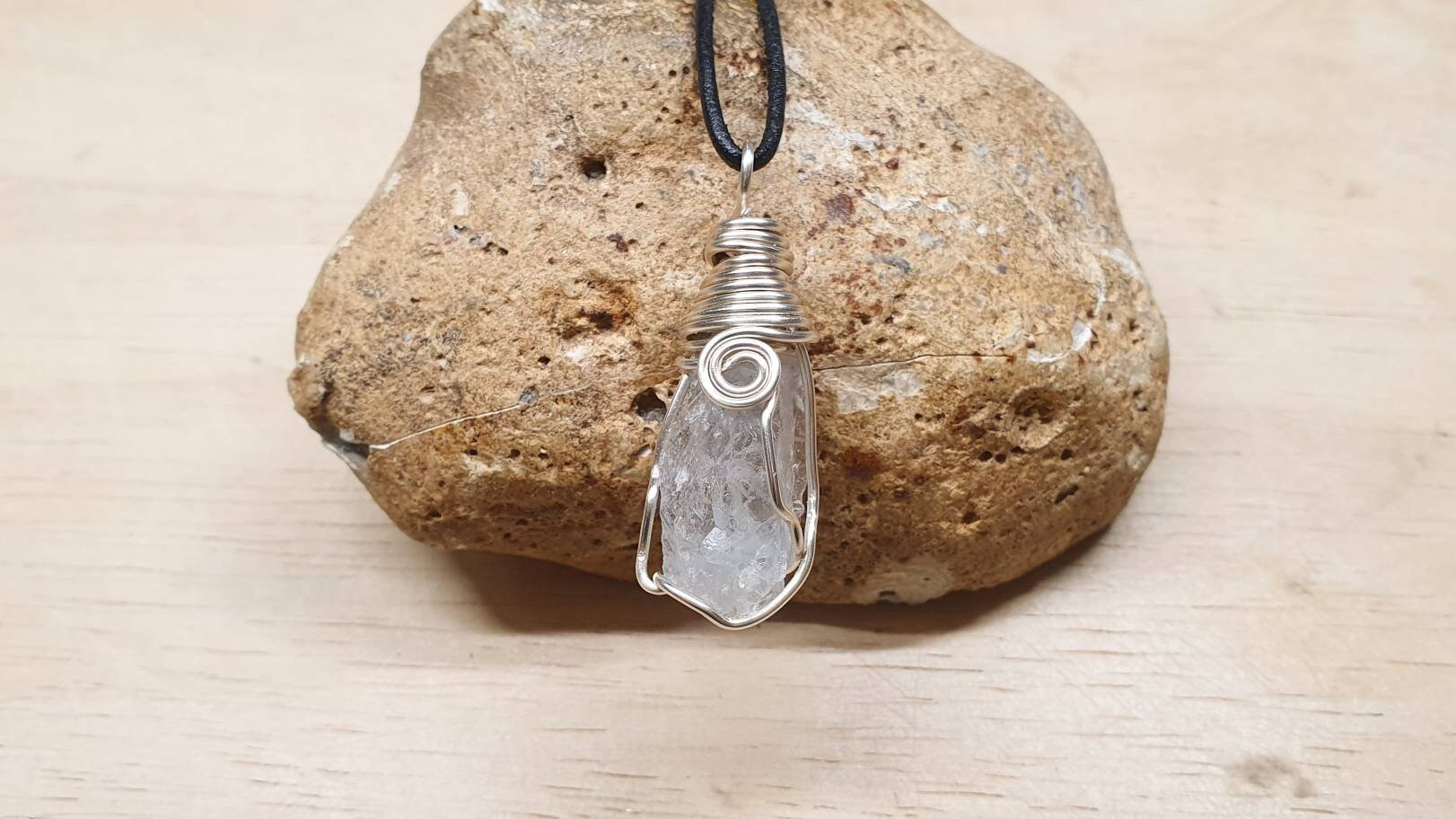Raw Celestite Pendant. Reiki Jewelry Uk. Silver Plated Wire Wrapped Pendant