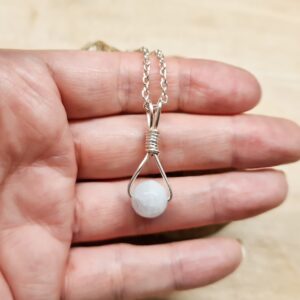 Celestite Pendant. Reiki Jewelry Uk. Silver Plated Triangle Wire Wrapped Pendant. 10mm Stone. Mineral Jewelry. Celestine Frame Necklace