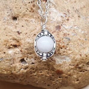 Tiny Celestite Pendant. Reiki Jewelry Uk. Silver Plated Wire Wrapped Pendant. 8mm Stone. Mineral Jewelry. Celestine Frame Necklace