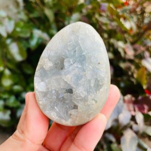 Raw Celestite Crystal Egg (227G) Rough Celestite Cluster, Light Blue Raw Crystal Celestine Natural Gemstone Point Crystal