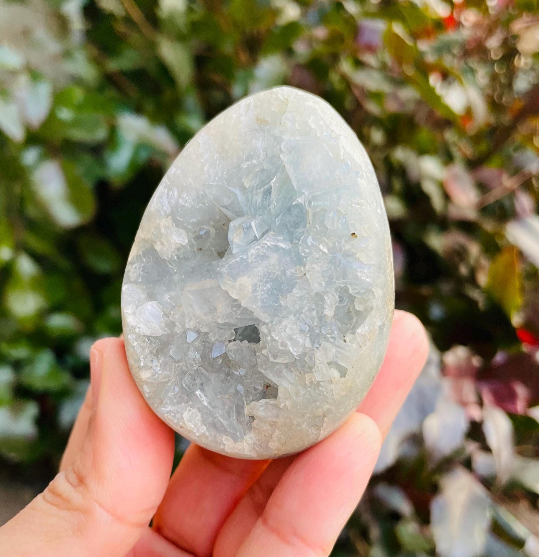 Raw Celestite Crystal Egg (227g) Rough Celestite Cluster, Light Blue Raw Crystal Celestine Natural Gemstone Point Crystal