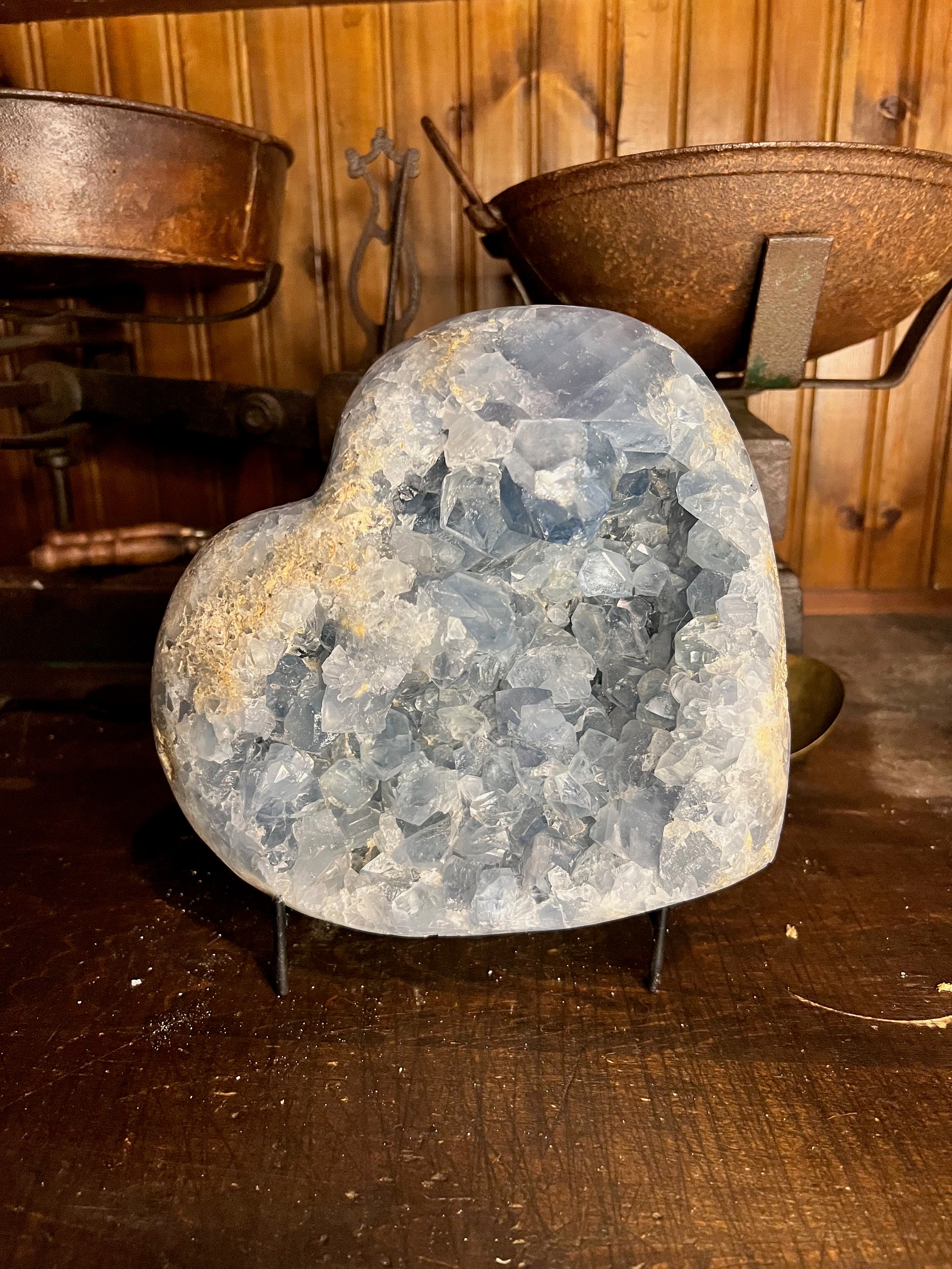 11lb Blue Celestite Heart Cluster: Natural Madagascar Celestine Geode