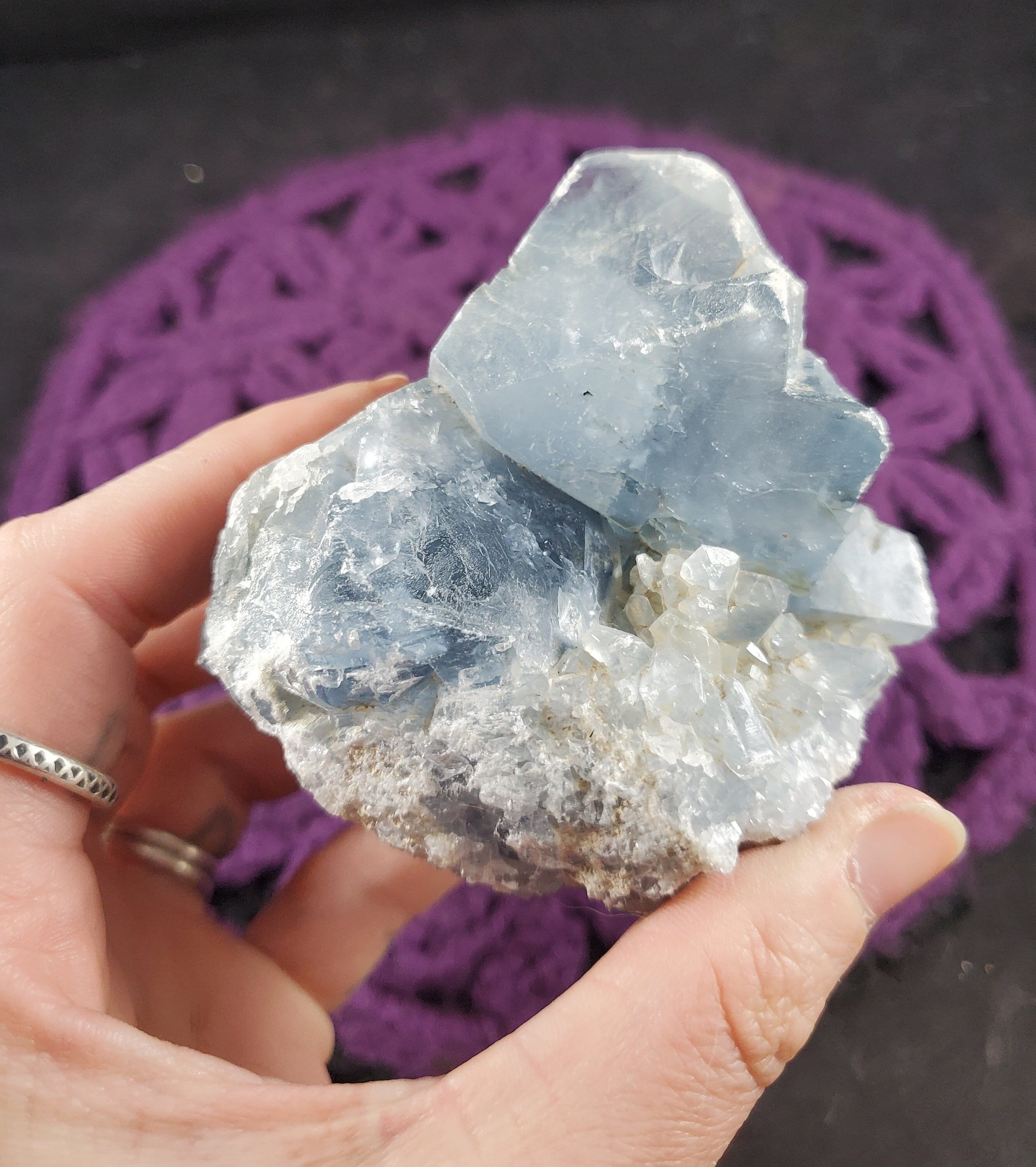 Celestite Cluster Raw Natural Crystal Crystals Geode Matrix Light Icy Blue Druze
