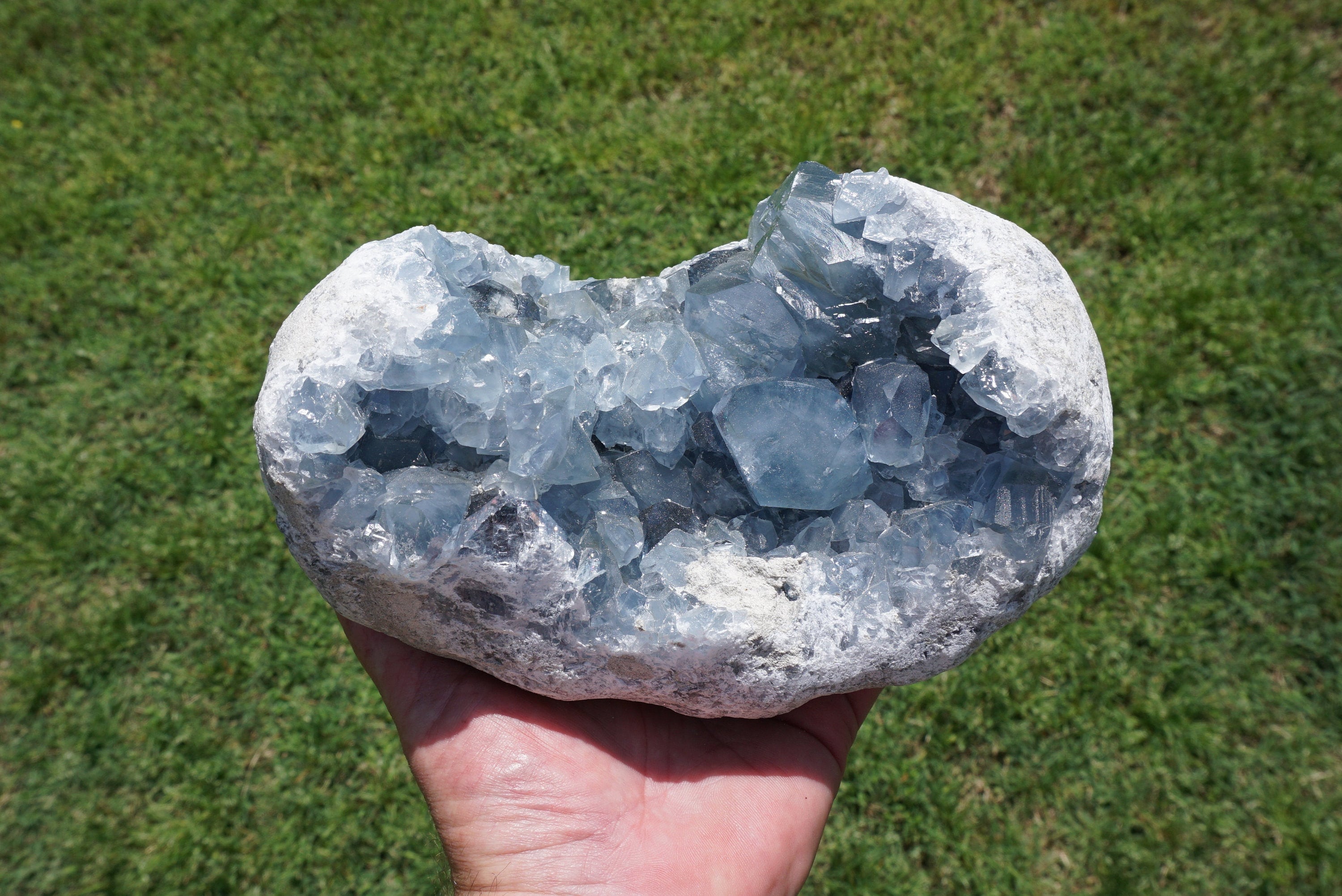 Extra Large Blue Celestite Crystal Cluster, Madagascar (7 Lbs, 14 Oz ~ 7.75" X 4.5" X 3.5")