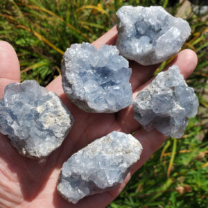 Natural Celestite Cluster, 5 Pieces Rough Celestite for Crown Chakra Work, High Vibration Celestite Crystal Cluster, Angel Communication