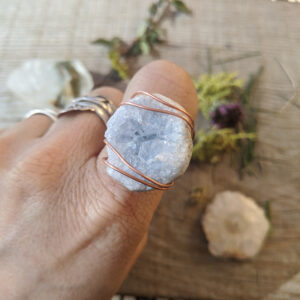 Celestite ring, blue celestite crystal ring, cute crystal ring, natural raw rough celestite geode ring, celestite jewelry, celestite crystal