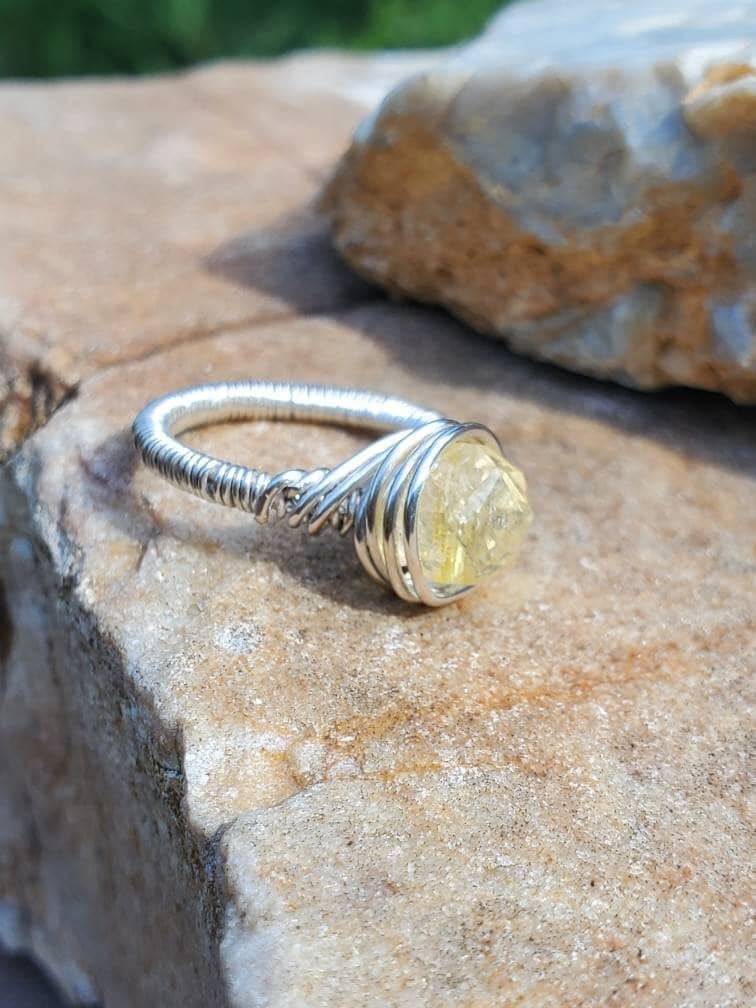 Gemstone Wire Wrap Rings Several Gems To Pick Citrine, Malachite, Moonstone, Labradorite, Celestite, Amethyst