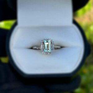 Jewelry 10k solid white gold 1.10CTW diamond celestite ring sz 7.00