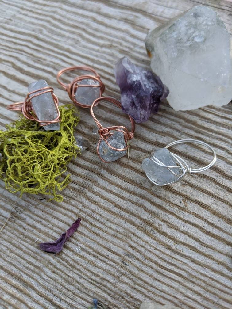 Raw Celestite Crystal Ring, Blue Celestite Ring, Celestite Crystal, Natural Blue Celestite Ring, Celestite Stone Ring, High Quality Celestit