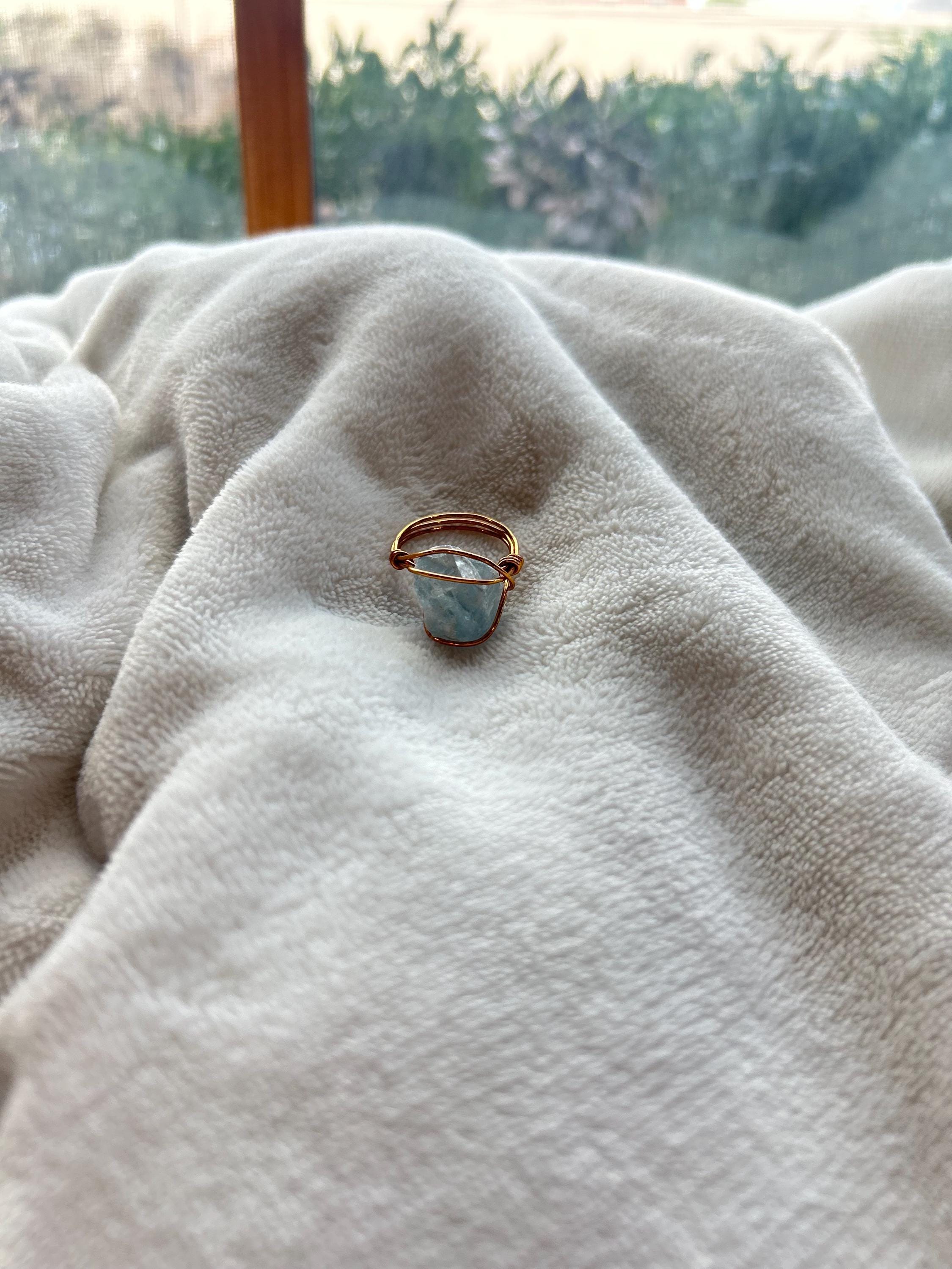 Raw Celestite Ring, Wire Wrapped Blue Crystal, Non-tarnish Jewelry, Size 8 3/4 Raw Celestite Ring, Wire Wrapped Blue Crystal, Non-tarnish Jewelry, Size 8 3/4