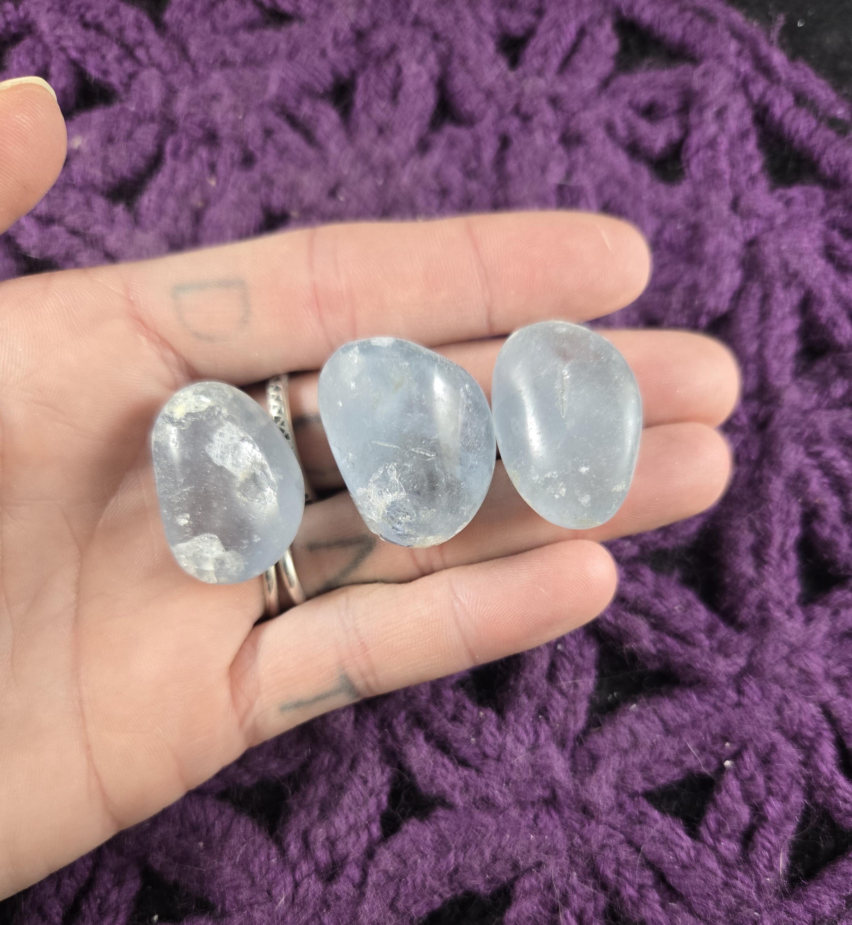 3 Celestite Tumbled Crystals Magick Starry Night Stones Moonchild Starseed Crystals Gridding Set Bundle Bulk Lot Wholesale Parcel