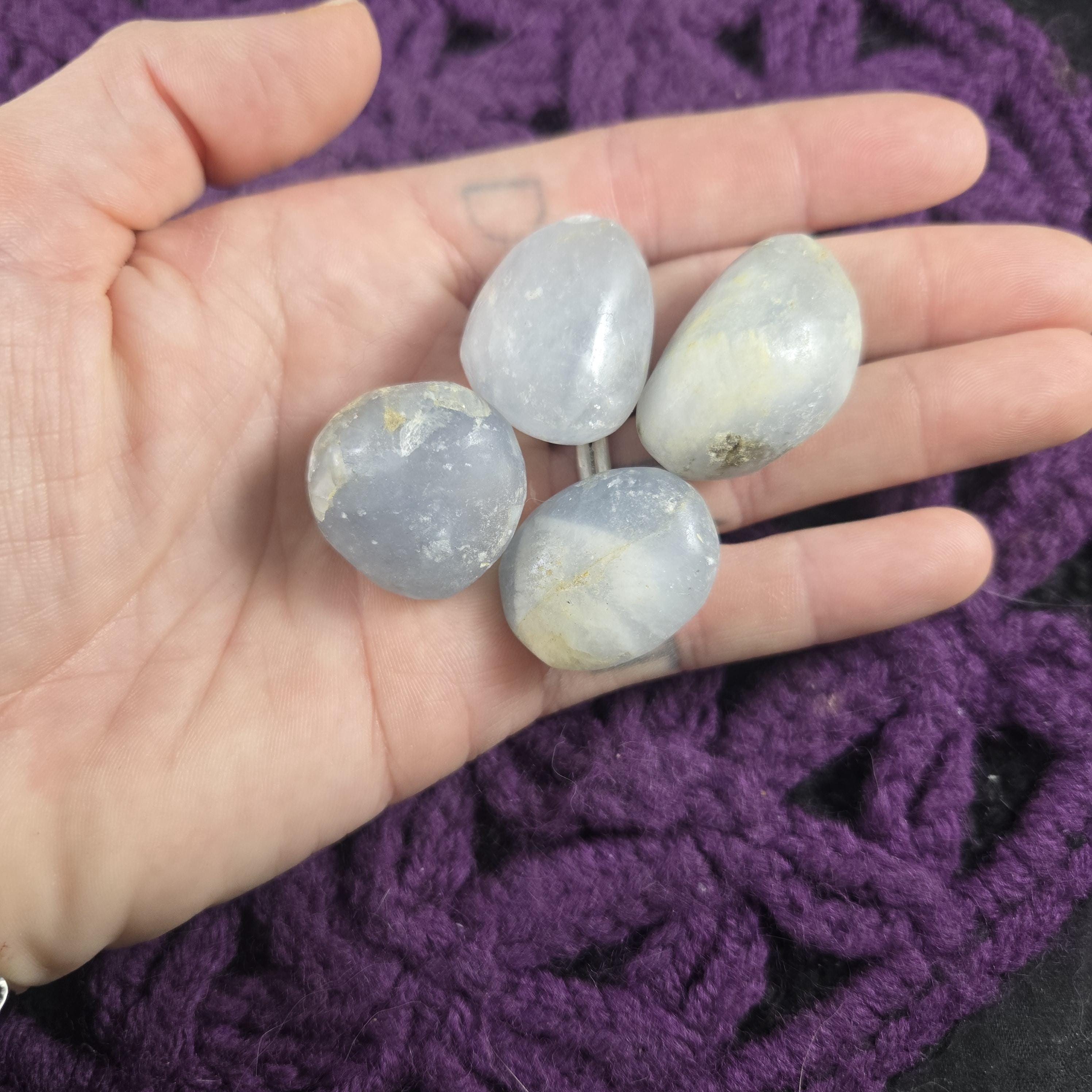 4 Celestite Tumbled Crystals Magick Starry Night Stones Moonchild Starseed Gridding Set Bundle Lot
