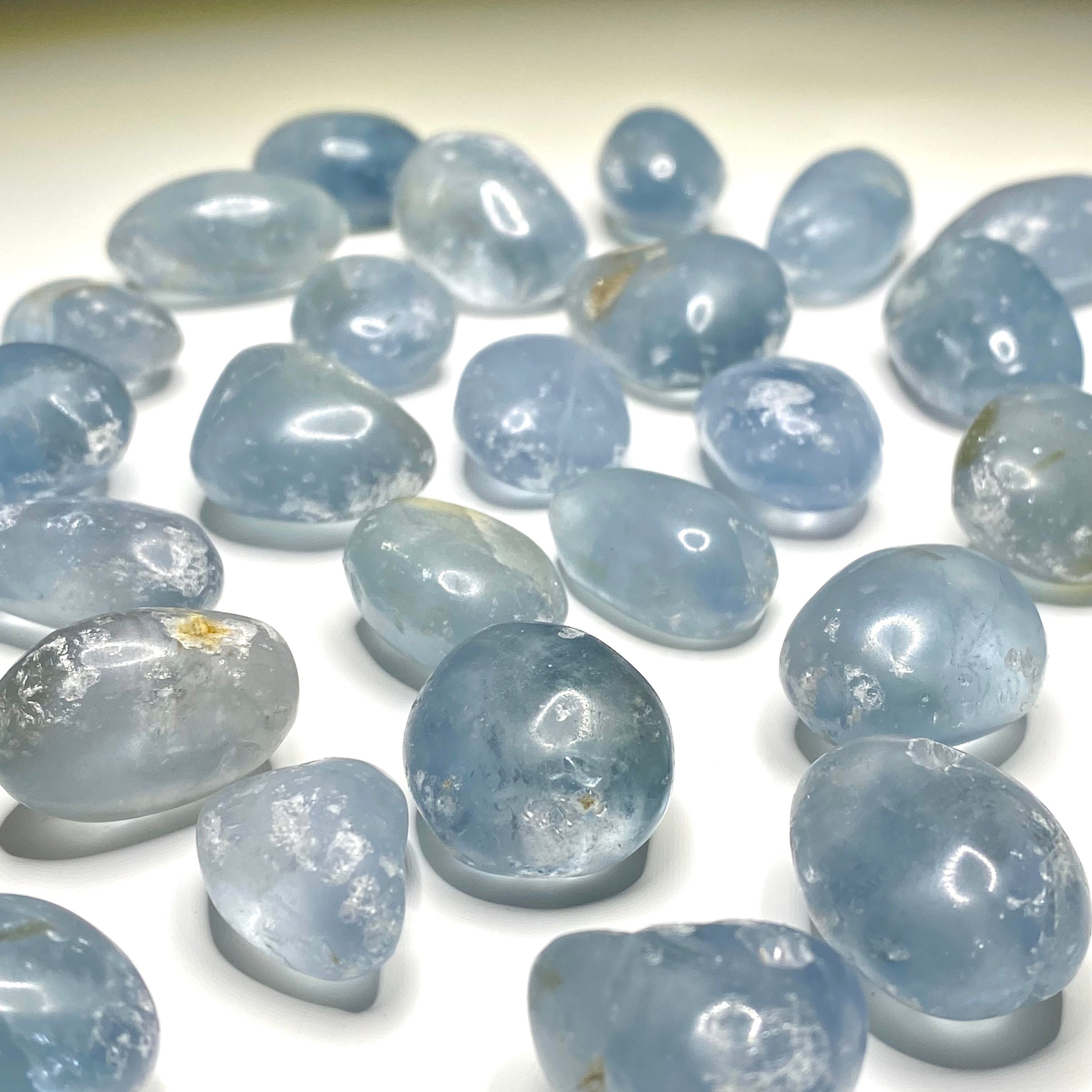 Celestite Tumbled Crystals, Polished Blue Celestine Stones From Madagascar