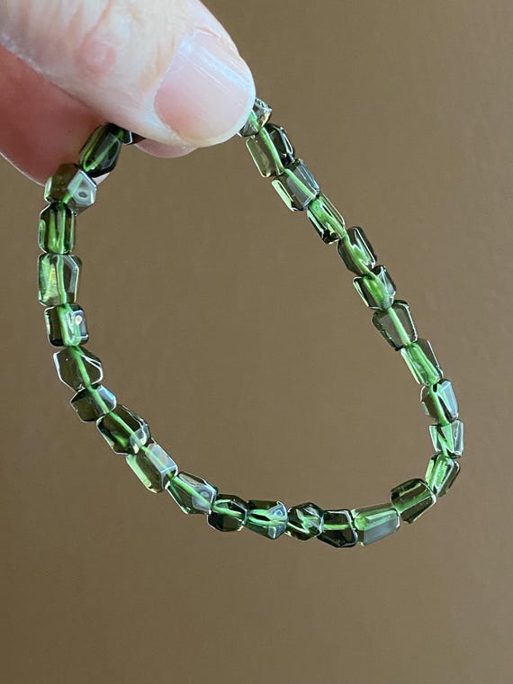 Certified Natural Moldavite Bracelet: 4.5mm Czech Tektite Crystal Beads, Collector Gemstone Jewelry