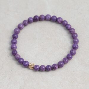 14k Gold Charoite Bracelet , 6mm Charoite Genuine Bracelet, Charoite Stretch Bracelet , Chaorite Bracelet 14k Gold #multicut