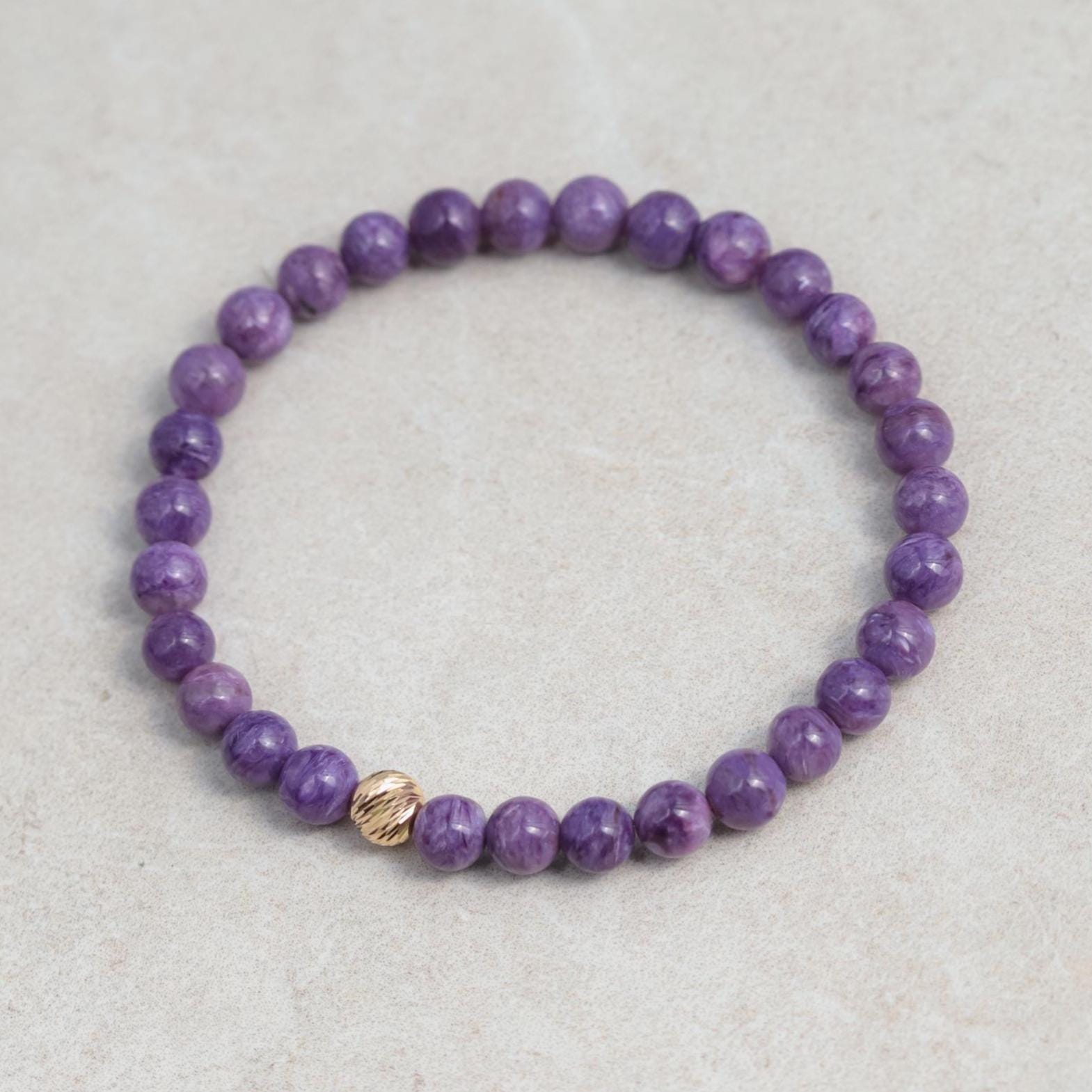 14k Gold Charoite Bracelet , 6mm Charoite Genuine Bracelet, Charoite Stretch Bracelet , Chaorite Bracelet 14k Gold #multicut 14k Gold Charoite Bracelet , 6mm Charoite Genuine Bracelet, Charoite Stretch Bracelet , Chaorite Bracelet 14k Gold #multicut