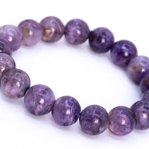 17 Pcs - 11-12MM Charoite Bracelet Grade A+ Genuine Natural Purple Cream Swirling Round Gemstone Beads (114831)