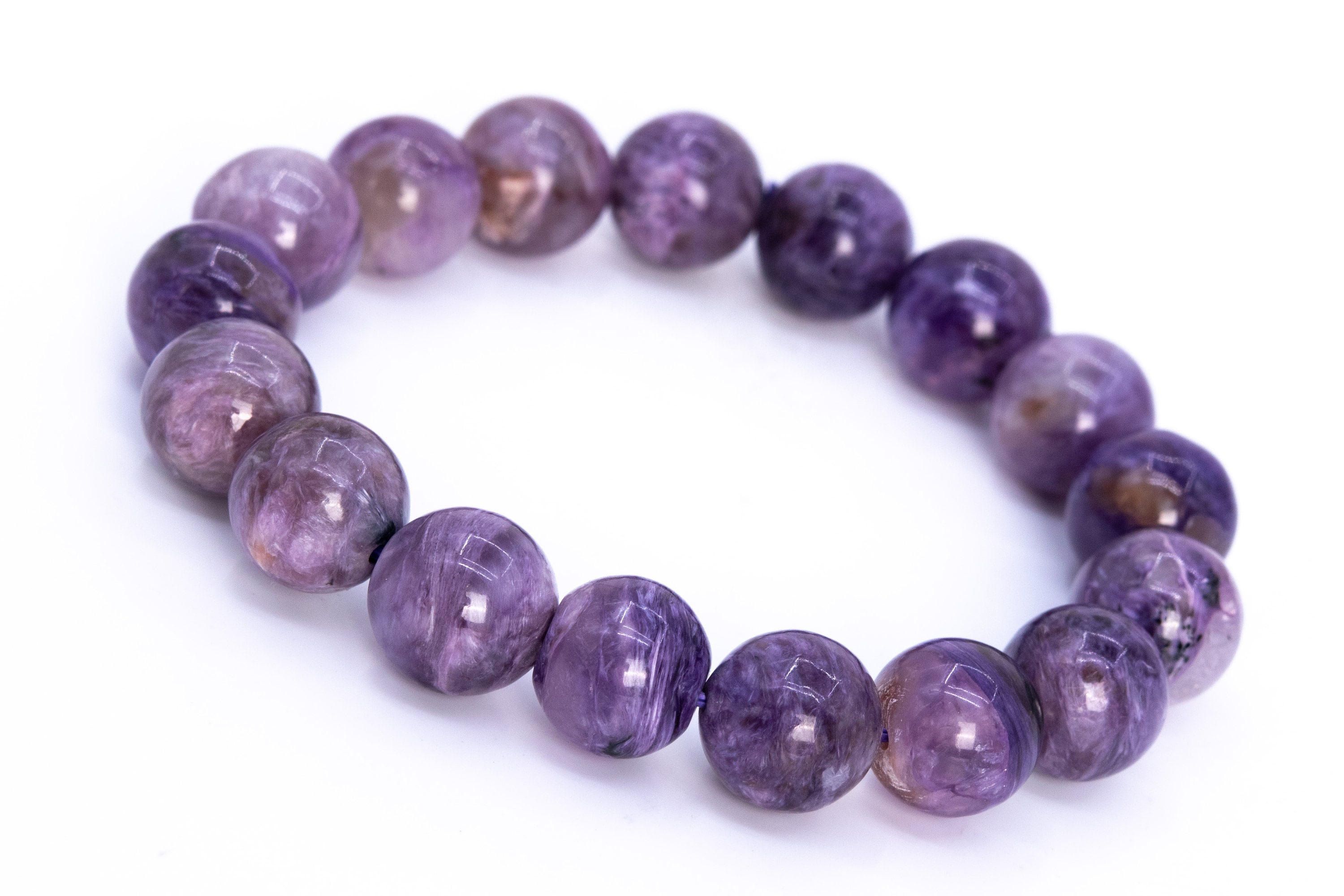 17 Pcs - 11-12mm Charoite Bracelet Grade A+ Genuine Natural Purple Cream Swirling Round Gemstone Beads (114831)