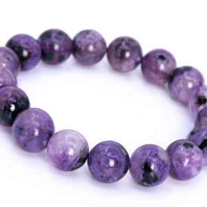 17 Pcs - 12MM Charoite Bracelet Grade A+ Genuine Natural Deep Purple Round Gemstone Beads (114827)