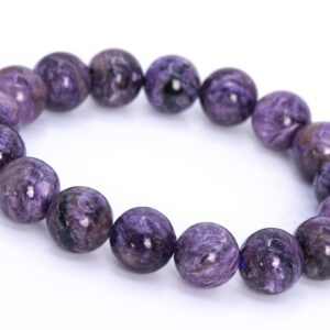 17 Pcs - 12MM Charoite Bracelet Grade AA Genuine Natural Deep Purple Cream Swirling Round Gemstone Beads (114826)