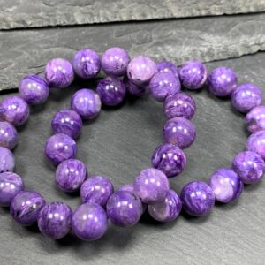 Charoite Bead Bracelet, Purple Gemstones (12mm, Stretchy Cord)